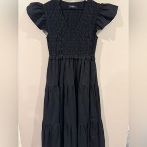 Caara Black Smocked Strapless Tiered Maxi Dress EUC
